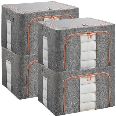 AKOLAFE 4 Stück Kleideraufbewahrung Box 24L Aufbewahrung Kleidung 40x30x20cm Kleiderboxen unterbett Aufbewahrung mit Metallrahmen bettdecken aufbewahrung für kleideraufbewahrung und organisation
