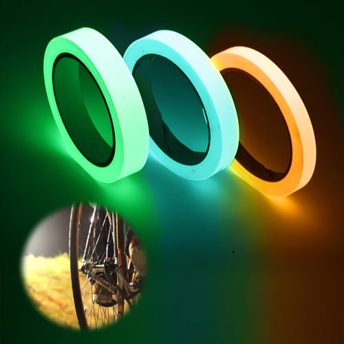 3 Rollen Fluoreszierendes Klebeband, 5M *1CM Selbstklebend Fluoreszierendes Klebeban, Leuchtendes Band Selbstklebend für Straße, Fahrräder, Helme, Motorrad(Blau, Grün, Orange)