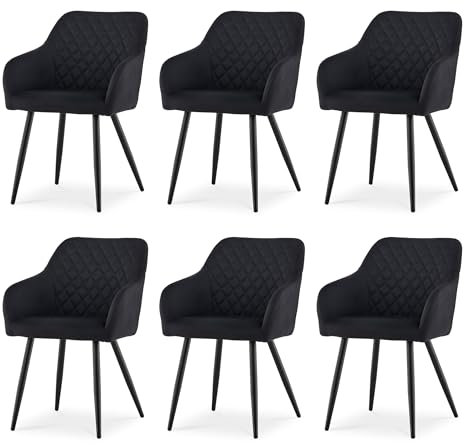 CLIPOP Esszimmerstühle 6er Set, Küchenstuhl Leinen Bezug Wohnzimmerstuhl Polsterstuhl mit Armlehne Metallbeine Polstersessel Stuhl für Esszimmer Wohnzimmer Küche (6, Leinen Schwarz)