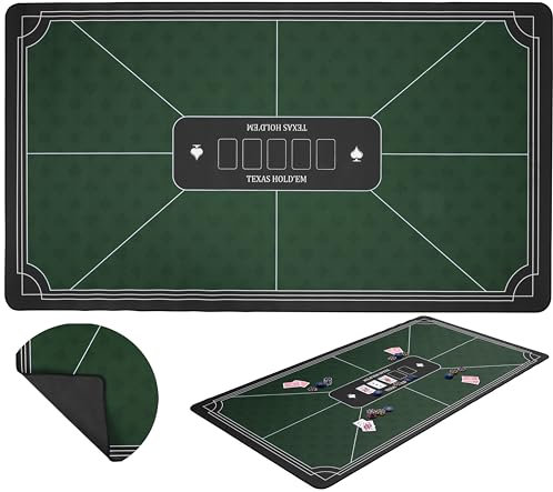 Engelhart - 320994 – Pokermatte grün – rutschfeste Spielfläche 140 cm x 80 cm – Dicke: 3 mm – Bedruckte Tischdecke aus Polyester und Gummi – Zubehör für Casinospiel
