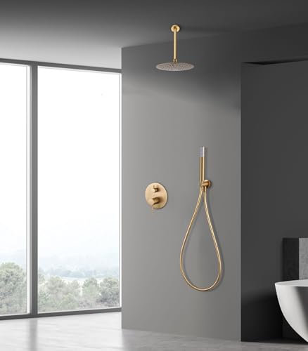 Mice - Conjunto monomando de ducha empotrado techo - kit monomando de ducha para baño de 2 vias - griferia baño - duchas empotrados techo - Serie Brezzo Color Oro Mate