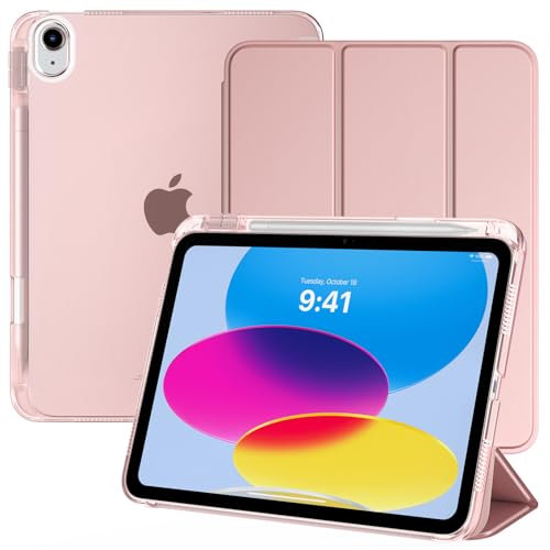 TiMOVO Compatible avec Coque Apple iPad 11 Pouces(A16) 2025, iPad 10ème Génération 10,9 Pouces 2022 avec Porte-Stylet, Légère & Mince Étui Arrière Translucide, Réveil/Sommeil Auto, Or Rose