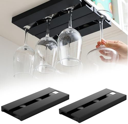 2 Stück Weinglashalter Hängend, Gläserhalter zum Aufhängen, Weinglas Halterung Selbstklebend, Weingläser Halter Unter Dem Schrank, Kein Bohren, für Küche, Bar, Restaurant, Hotel (Schwarz)