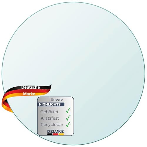 DELUKE® Tischplatte rund Ø 40 cm - Glas Gehärtet, 8 mm dick | Transparente Glasplatte rund, Ideal für DIY-Projekte, Glastische und als Kamin Glasplatte