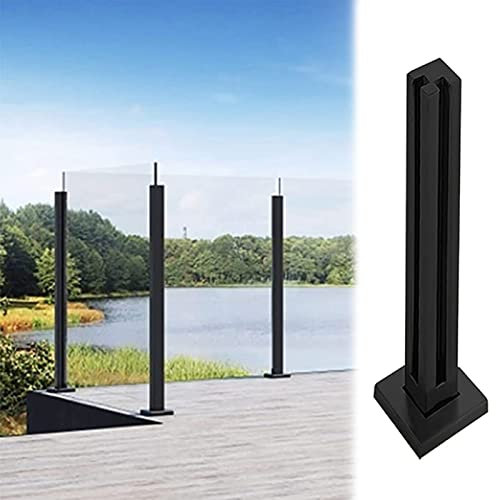 WUNMSKZR Glass railing clamps 304 Stainless Steel Square Black Glass Balustrade Railing Post with Balcony Glass Clamp and Baluster Connector System Black Corner Post (Size: H 140cm)