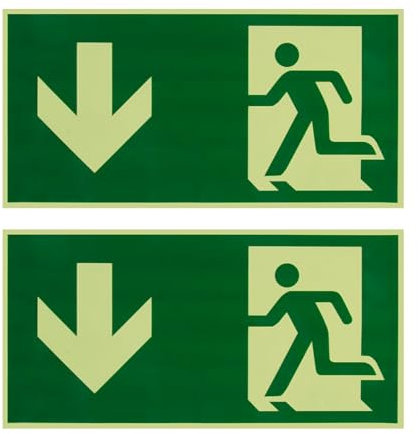 2 Pezzi Cartello Uscita di Emergenza 300 x 150 mm, Cartello Uscita di Sicurezza Fotoluminescente, Segnaletica Autoadesiva in PVC per Percorsi di Fuga, per Edifici Pubblici, Scuole, Locali Commerciali