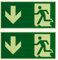 2 Piezas 30 x 15cm Cartel Salida de Emergencia Autoadhesivo Luminiscente, Cartel Salida Homologado, Señal Ruta de Escape y Rescate Hacia Abajo, Resistente al UV, para Edificios Públicos y Privados