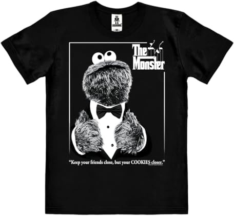 Logoshirt® Sesamstrasse I Krümelmonster I Der Pate I The Monster I T-Shirt Bio I Print I Damen & Herren I kurzärmlig I schwarz I Lizenziertes Originaldesign I Größe M