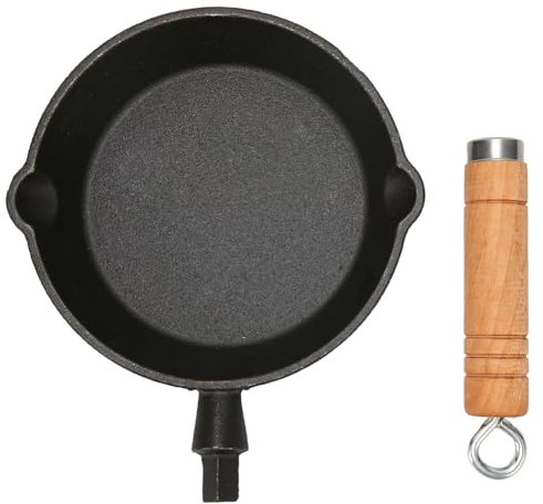 LUCKDANO Gusseisen -Pfannen, Gusseisen -Pfanne Gusseisenpfanne mit Holzgriff Schnellwärme Gusseisen -Pfanne Tropfausschnitte für Heimküchencamping (16 * 3cm)