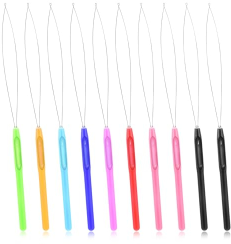 10 Pcs Colorful Hair Extension Loop Needle Threader Wire Pulling Hook Tool and Bead Device Micro Links Kit for Hair(Multicolored)