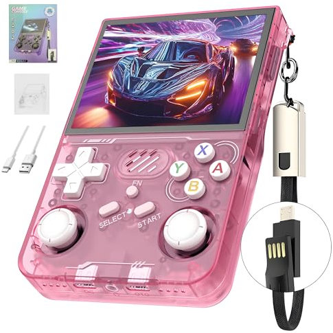 R36XX Console di Gioco Retrò, Console Portatile per Videogiochi, 15000+ Giochi Classici, 12+ Emulatori, Schermo IPS OCA da 3,5, 640*480, Sistema Linux Open Source, Supporto Wi-Fi (64G) (Rosa)