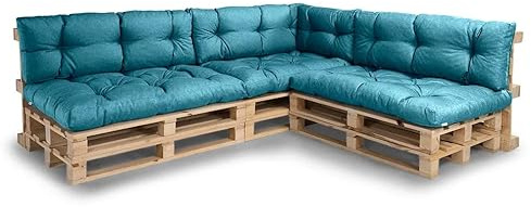 Gutekissen® Palettenkissen Set – Sitzkissen für Europaletten – Gefüllt mit Granuliertem Poulirette-Schaum NPPI – 3X Set (Sitzkissen 120x80 +Rückenlehne 120x40), Türkis
