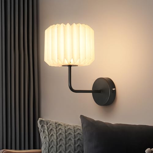 ZMH Wandleuchte Innen Wandlampe Schlafzimmer - Vintage Flur Wandbeleuchtung | G9 Weiß Flurlamp Papier Lampenschirm Design Belechtung für Wohnzimmer Wand Flur Nachtisch Treppenhaus (ohne Leuchtmittel)