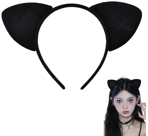Guqqeuc Bandeau D'oreilles De Chat Pour Femmes Filles Bandeaux D'halloween Serre-Tête D'oreilles De Chat Noir Accessoires D'halloween Pour Fête Cosplay Accessoire De Cheveux Pour Halloween