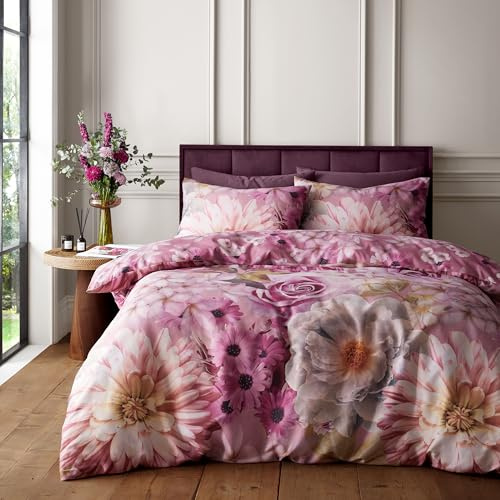 Catherine Lansfield RHS x Rosemoor Floral So Soft King Duvet Cover Set with Pillowcases Pink