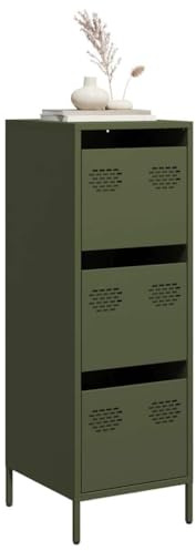 WRJENFSC Highboard Olivgrün 39x35x103,5 cm aus kaltgewalztem Stahl mit 3 Schubladen Industrial Sideboard für Living Room Schlafzimmer Büro