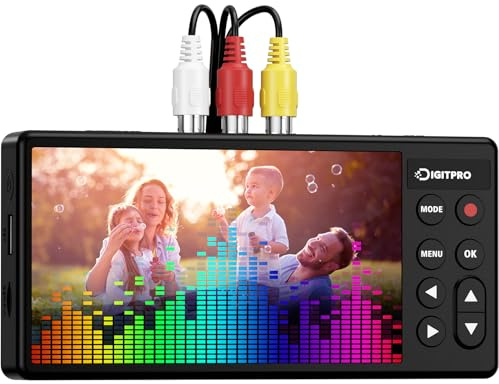 DigitPro Convertidor VHS a Digital 3.0, video HD de 5 pulgadas a grabadora digital, convierte video y audio de VCR analógico, DVR, DVD, Hi8, Mini DV, cintas de casete de videocámara (se necesitan