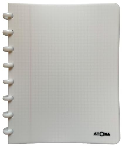 Atoma - Notizbuch A5 mit Ringen – 72 Blatt abnehmbar (144 Seiten) mit Rand – Deckel aus recycelbarem Polypropylen (weiß – kariert 5 x 5 mm)