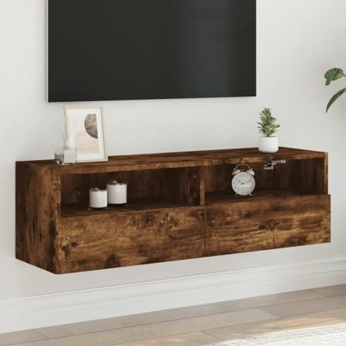 Tonture TV-Wandschrank Räuchereiche 100x30x30 cm, Holzwerkstoff Hängeschrank, modernes Wohnzimmer Möbel, viel Stauraum, für DVDs Bücher, Entertainment Center