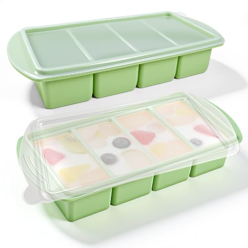 Lot de 2 Plateau de Congélation en Silicone avec Couvercle, Moule Soupe Congélateur pour Sauces, Plats Préparés, Glace, Bac a Glacons avec Couvercle, Récipients de Congélation 1 Tasse/250 ml