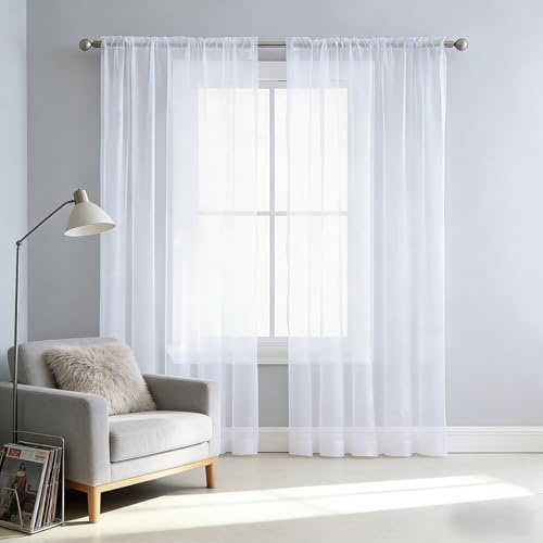 XUEQXUE Voilage Fenêtre 80 x 120 cm Translucide, Bloquer, Anti-UV, Separation, Lumiere, Lumière Filtrer Souple Demi Rideau à Oeillets Voilage pour Salon, Balcon, Chambre, Blanc