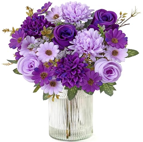 MEIVINES 2 pezzi Fiori Artificiali Fiori Finti per Decorazioni Bouquet Fiori Rose Artificiali di Seta per matrimonio casa centrotavola partito cimitero tomba decorazione (Viola, 2PCS) | Mazzo di fiori artificiali, margherite, fiori finti in seta, per matrimonio, decorazione da cucina