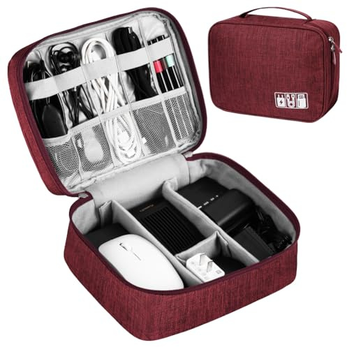 OFFCUP Travel Cable Organiser Bag, Portable Bag Electronics Organizer | Universal Large Capacity Travel Accessories for iPad, Cables, Chargers, Hard Drive, Power Bank, Game Cards (Red)