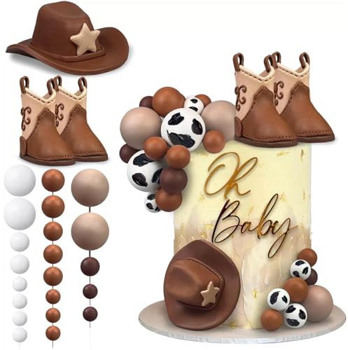 27Pcs Cowboy Cake Toppers Set, Cowboy Party Decorations with Cowboy Boots Toppers & Hat Toppers for Cakes, Western Cowgirl Cake Decorations for Birthday Shower, Halloween, Christmas, New Year