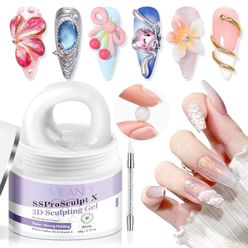 SAVILAND 3D Nail Gel 60g White, Strong Molding & No Wipe, Non-Sticky Sculpting Gel for Nail Extension, DIY 3D Nail Art at Home