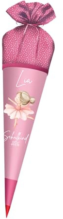 Generisch Personalisierte Schultüte aus Stoff mit Name – Rosa/Pink Zuckertüte für Mädchen – Wunschmotiv – Einschulung 2026 – Schultüte personalisiert (Ballerina)