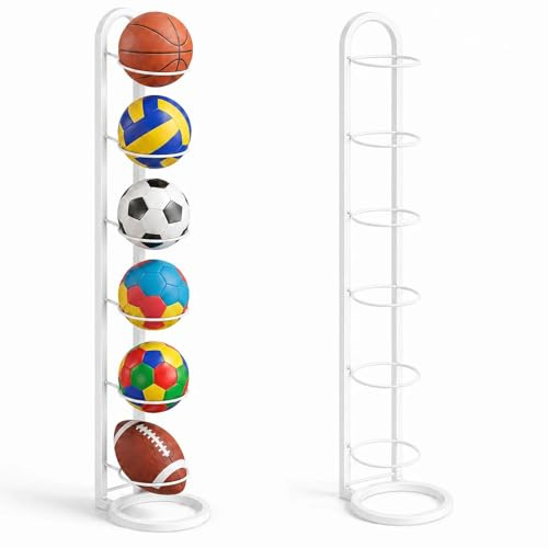 TFSZE 6 Niveles Estante de Almacenamiento de Pelotas, Soporte Pelota Baloncesto Vertical,ExtraíbleSoporte para Balón de Fútbol Soporte de Pelota de Metal para Baloncesto Fútbol Rugby Voleibol