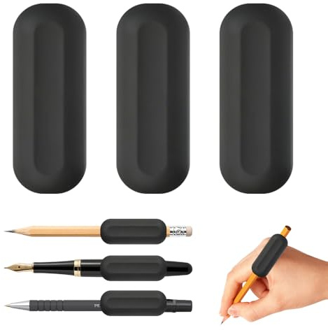 Torvyn 3 Pack Weighted Pen and Pencil Grips, Heavy Ergonomic Writing Aids for Unsteady Hands, Thick Silicone Grip Cushion for Adults & Children, Hand Fatigue Relief (Black)