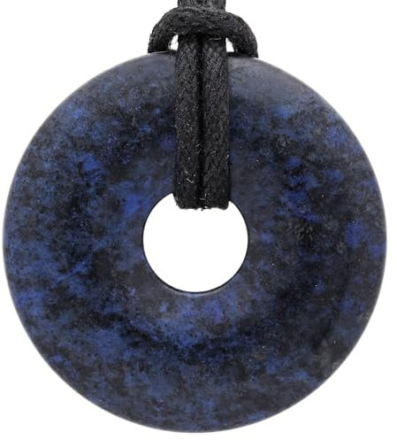Lebensquelle Plus Edelstein Donut Ø 30 mm + Baumwollband + Edelsteinkarte | Naturstein Anhänger Halskette | Echte Heilsteinkette inkl. Band (Dumortierit)