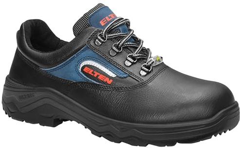 ELTEN Sicherheitsschuhe BRUNO ESD S2, Herren, Leder, Stahlkappe, leicht, klassisch, Schwarz/Blau, Größe: 47