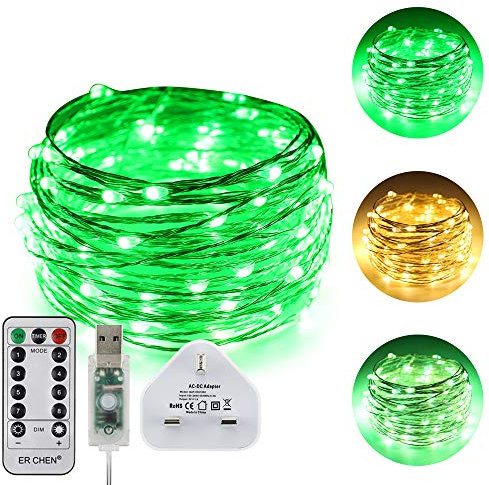 ErChen USB Dual-Color Led String Lights, 33FT 100 Leds Color Changing Dimmable 8 Modes Silver Copper Wire Fairy Lights with Remote Timer for Indoor Outdoor Christmas (Warm White, Green)