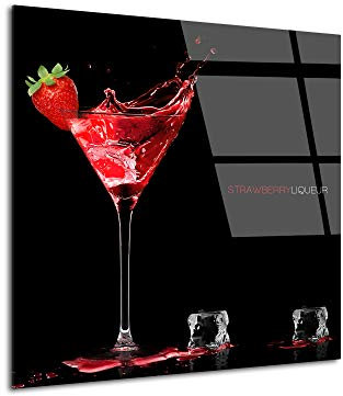 DECLINA Tableau plexi, impression sur verre Acrylique, Tableau mural, Décoration moderne, Tableau photo verre acrylique deco Liqueur de Fraise, 100x100 cm