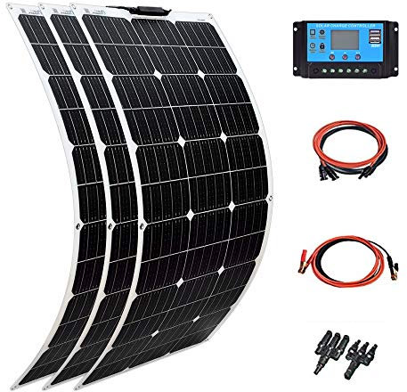 XINPUGUANG 300w Kit solar 3pcs 100W Paneles solares flexibles Módulo mono Controlador solar 30A para autocaravana, barco, automóvil, caravana, carga de batería de 12v (300)