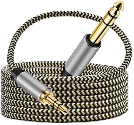 3.5mm to 6.35mm Audio Cable 2m, Gold-Plated Terminal Silver Color Zinc Alloy Housing 3.5mm 1/8 Male TRS to 6.35mm 1/4 Male TRS Nylon Braided Stereo Audio Cable for Cellphone, Amplifiers(2m/6Ft)