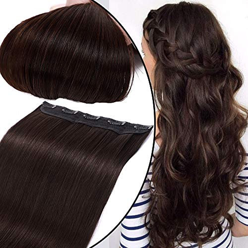 Haarverlängerung zum Anstecken, Echthaar, einteilig, feine Dicke, echtes menschliches Haar (#02, dunkelbraun, 30 cm (40 g))