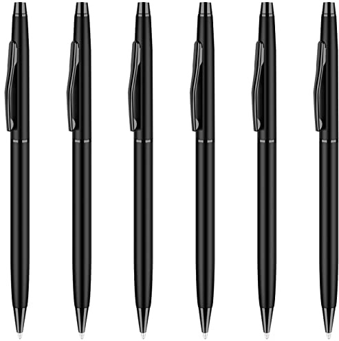 Unibene Schlanke, metallische Druckkugelschreiber, mattschwarz, schönes Geschenk für Büro, Studenten, Lehrer, Hochzeit, Weihnachten, mittlere Spitze (1 mm), 6 Stück, schwarze Tinte