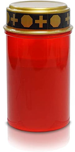 1x LED Grabkerze Grableuchte Dauerbrenner mit realistischem Flackereffekt - 12cm hohe 7cm runde rote Friedhofskerze Batteriebetrieb lang leuchtende Grablaterne Gedenkkerze für jedes Wetter (1 Kerze)