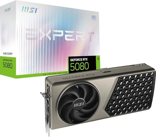 MSI GeForce RTX 5080 16G EXPERT OC Graphics Card - RTX 5080 GPU, 16GB GDDR7 (30Gbps/256-bit), PCIe 5.0 - FLOW FROZR 2 (2 x STORMFORCE Fan) - HDMI 2.1b, DisplayPort 2.1b