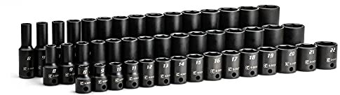 Capri Tools 3/8 in. Drive Shallow, Semi-Deep and Deep Impact Socket Set, Metric, 8 to 22 mm, 45-Piece