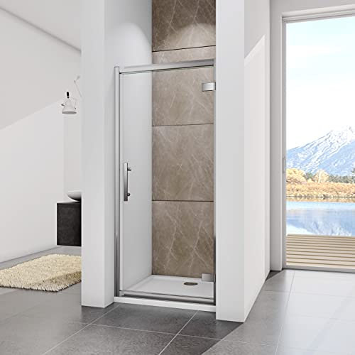 Acezanble Porte de douche pivotante 90x185cm en niche, 6mm verre transparent sécurit répondant à la norme EN 12150