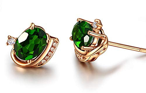 Echtes 18K Roségold Ohrstecker für Damen Ovale Form Ohrring mit Diopsid 1.75ct Roségold