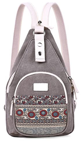 SIVENKE Mini Damen Brusttasche Klein Sling Bag Brust Schulter Rucksack Canvas Casual Daypack