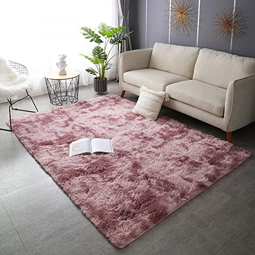 Freyamy Tapis Salon Shaggy Tapis De Sol Grand Longs Moelleux Tapis Rectangulaire Antidérapant Intérieur Moderne Tapis Chambre Soft Tapis à Poils Longs pour Salon Chambre Enfants 140x200cm Rose