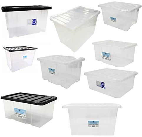 Vivo Technologies 50L Plastic Storage Boxes Pack of 5 Large Clear Box with Lids Durable Stackable Nestable Container for Home Office Kitchen