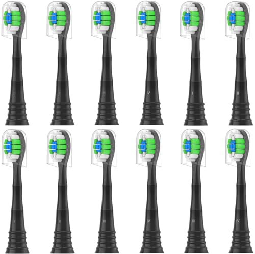 Qitizu Ersatzbürsten Kompatibel mit Philips Sonicare Elektrische Zahnbürste, Zahnbürstenkopf für Diamond Protective Expert Daily Clean, 12 Schwarz