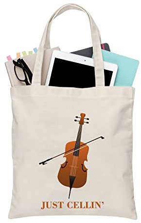 PLITI Cello Geschenk Cello Musik Tote Bag Just Cellin' Funny Cello Cellist Orchester Musiker Wiederverwendbare Handtasche Cello Player Geschenk, Just Cellin Tgu, medium